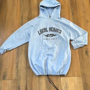 Local Heroes Sweatshirt Dress Womens Small Blue Oversized Tribal Hoodie Tunic